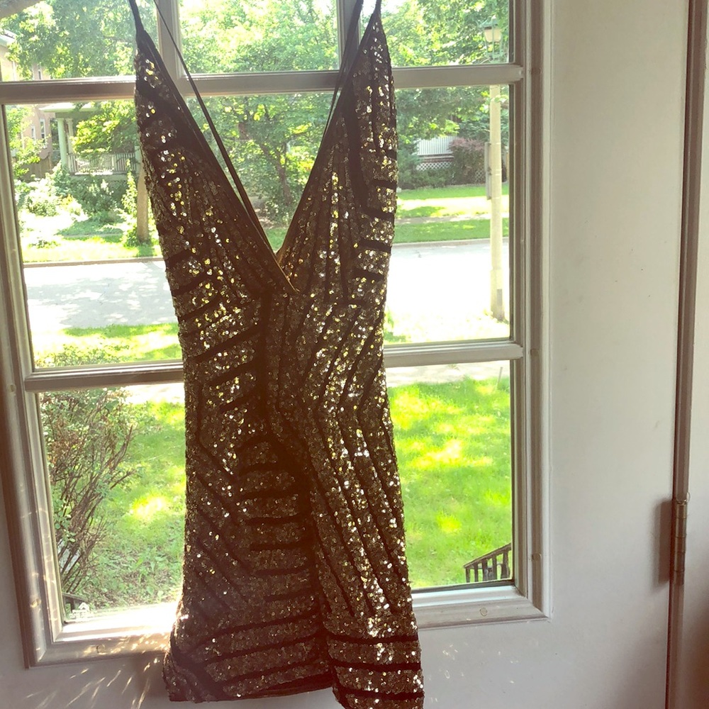 Gold and Black Sequin Mini Dress